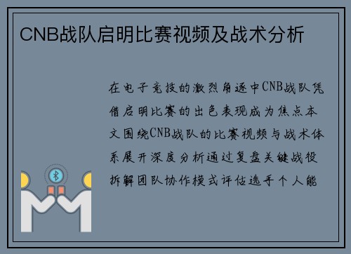 CNB战队启明比赛视频及战术分析